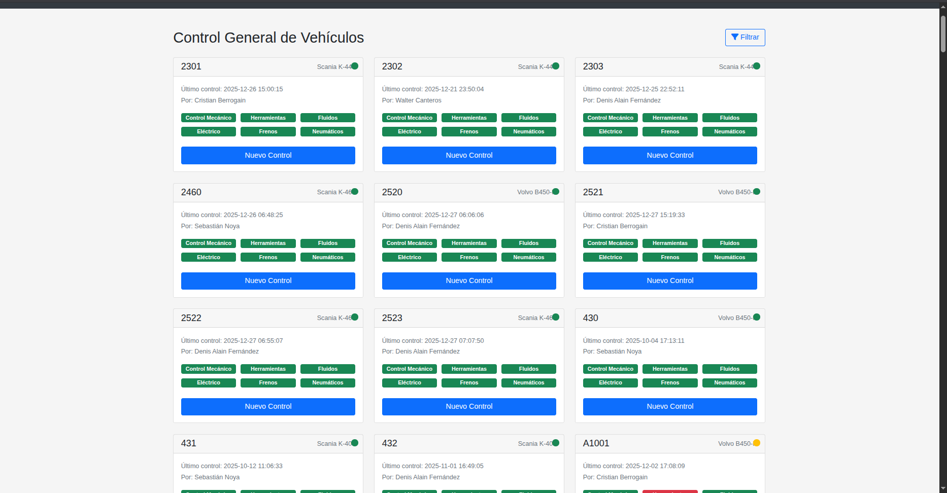 Control general de vehículos